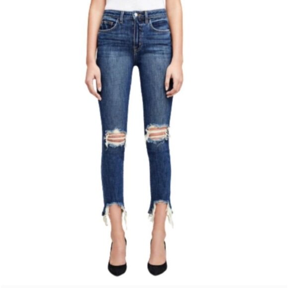 L'agence Women Retro Distressed MidRise Raw Hem Skinny Stretch Sz 26 Crop Jeans - Picture 1 of 9